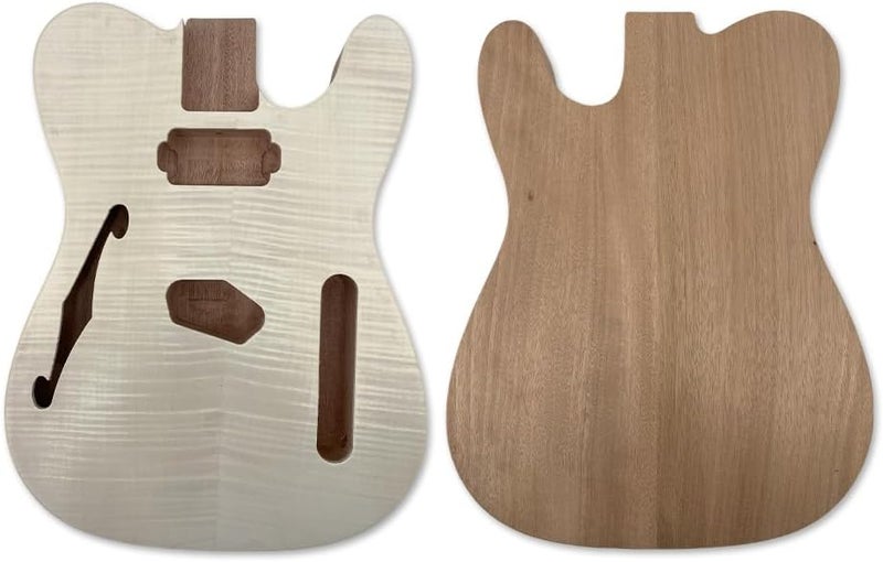 ModouString Store Mahogany guitar body with Flamed Maple Top, Unfinished Guitar Parts With F Hole Premium Blank Body for Custom Luthier Builds - Image 1